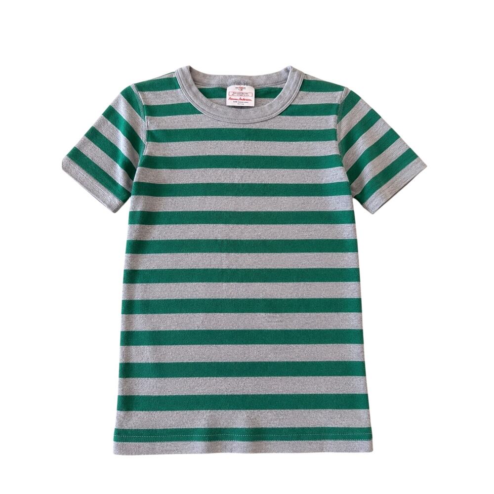 Hanna Andersson Green & Gray Stripe Organic Cotton Pajama Top